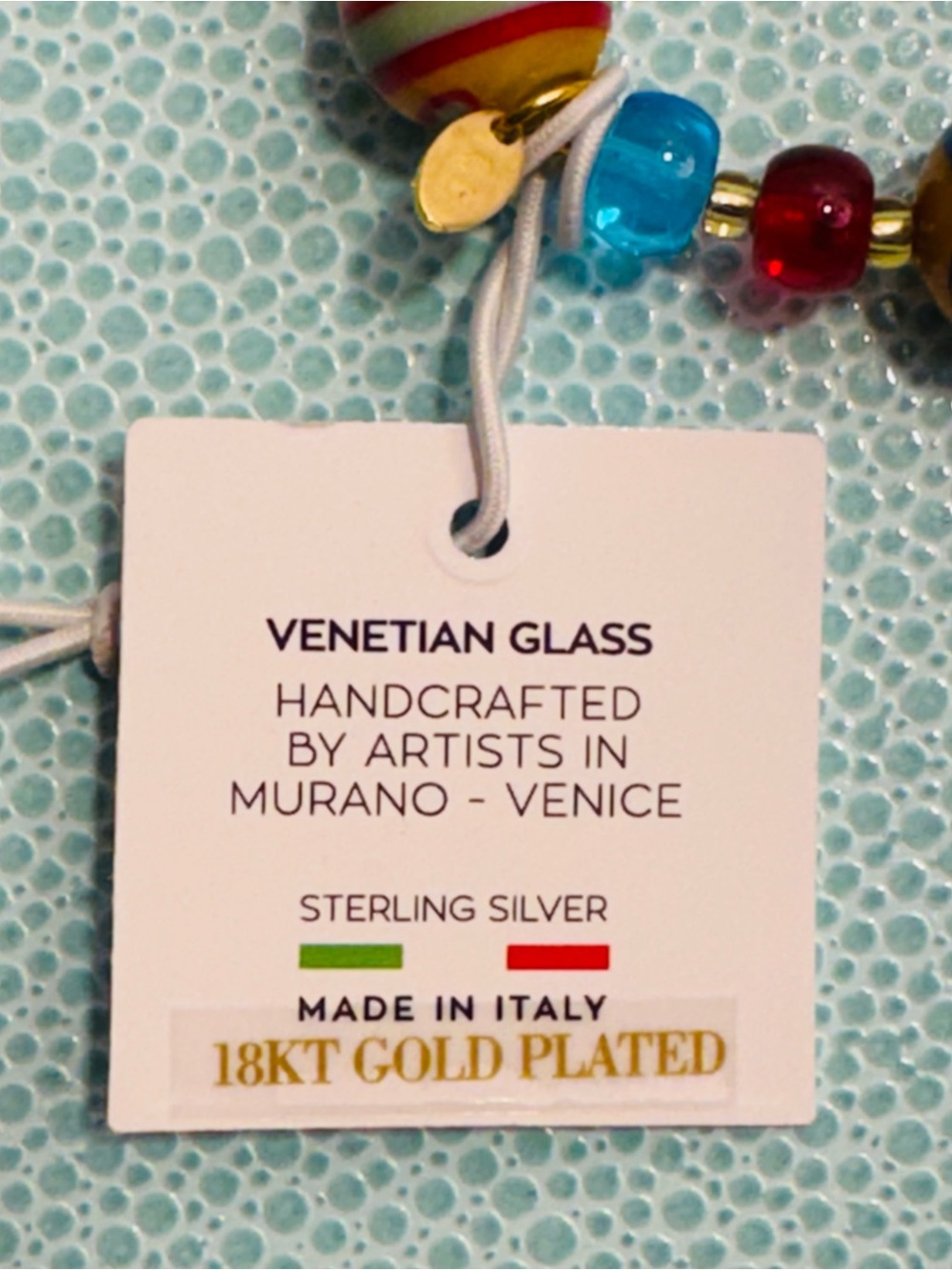 NWT Italian Handcrafted Murano Glass Venetian Glass Bracelet - 18 kt Gold Plated - Picture 5 of 8